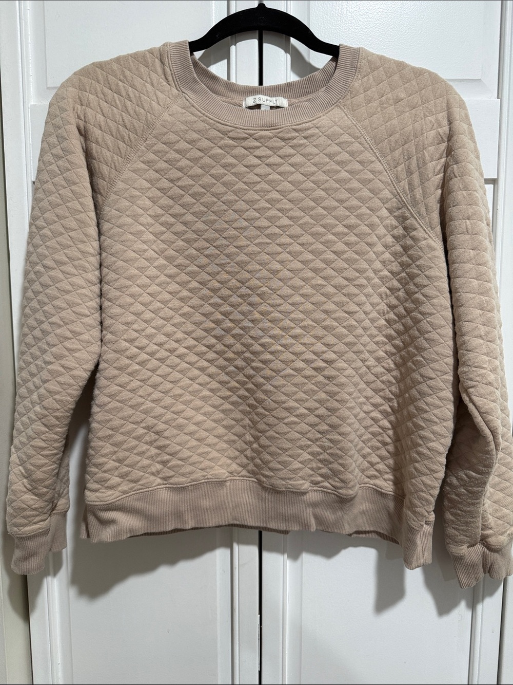 Z Supply Quilted Crewneck Sweater in Beige Taupe